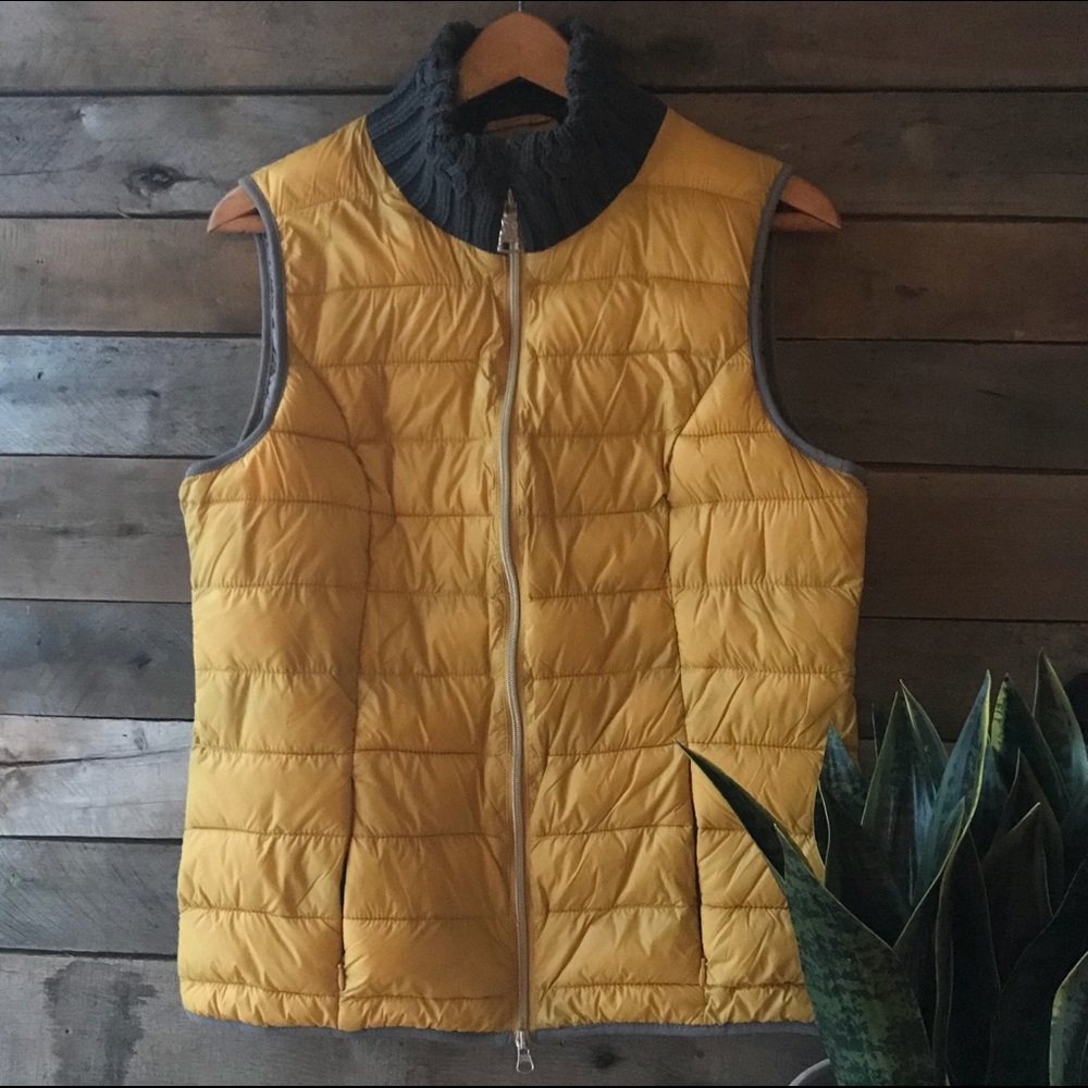 Street One Yellow puff vest with gray knit collar